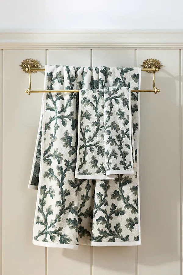 Irena Floral Bath Towel - Green, Cotton by Anthropologie