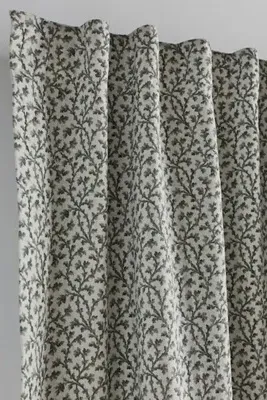 Irena Floral Blackout Curtain - Green, Cotton Linen by Anthropologie, image 2