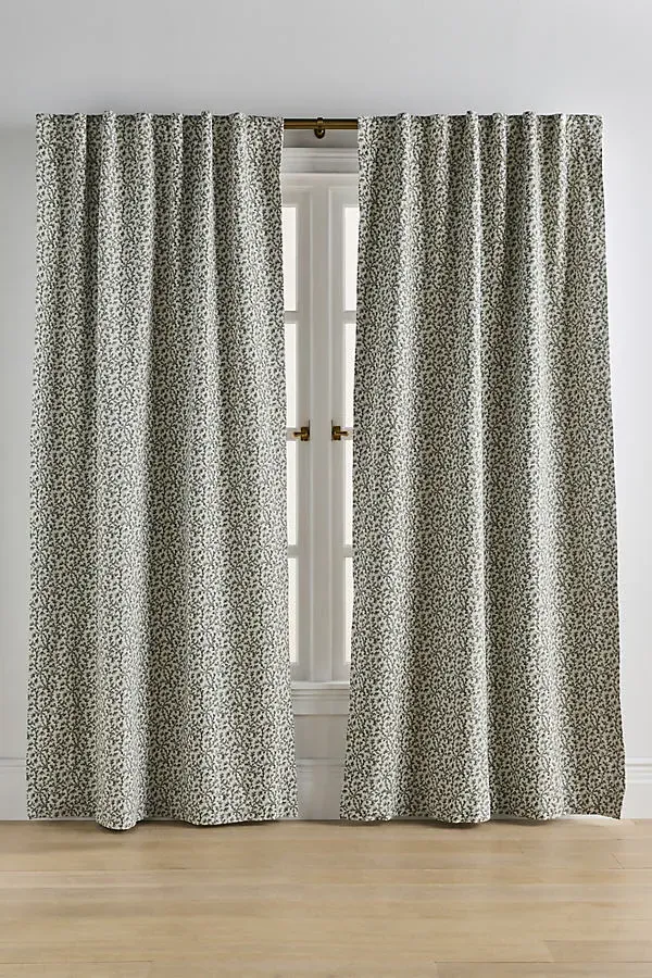 Irena Floral Blackout Curtain - Green, Cotton Linen by Anthropologie