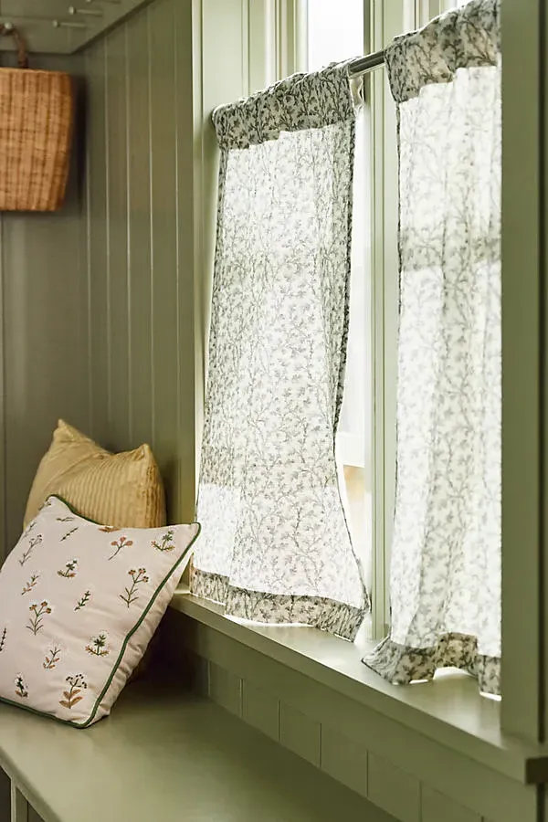 Irena Floral Café Curtains Set of 2 - Green, Cotton-Linen product