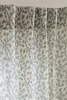 Irena Floral Curtain - Green, Cotton/Linen by Anthropologie, image 2