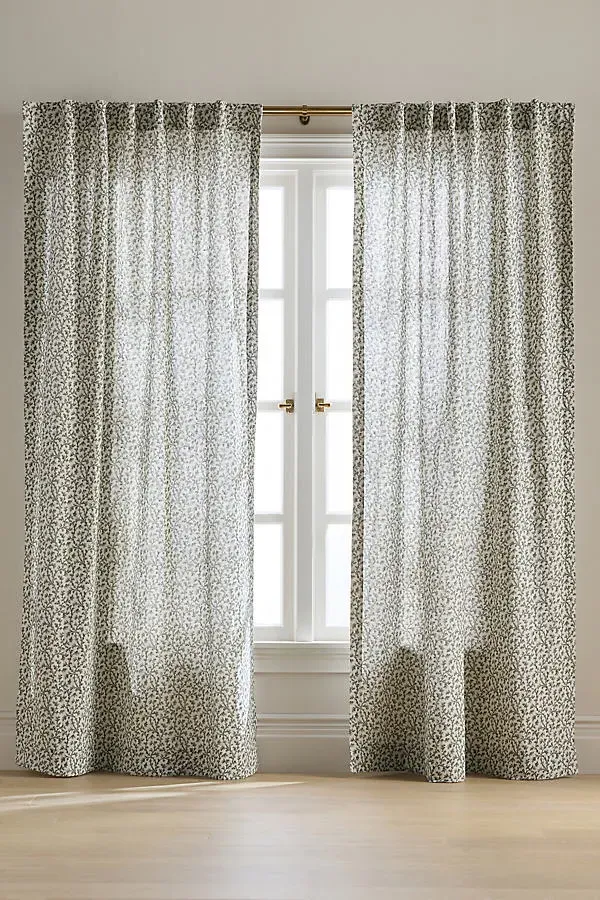 Irena Floral Curtain - Green, Cotton/Linen by Anthropologie