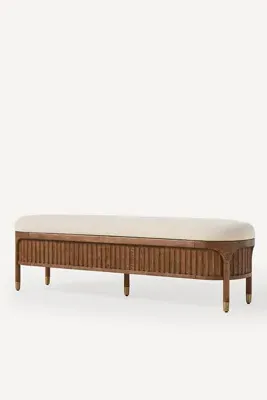 Isla Fluted-Wood Upholstered Bench - Beige, Linen product