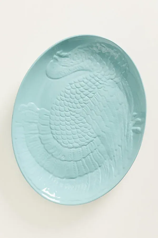 Italian Earthenware Figural Turkey Oval Platter - Green product
