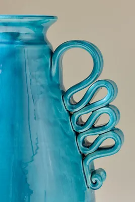 Italian Loop Handle Vase - Blue, Ceramic Earthenware by Anthropologie, alternate view
