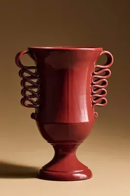 Italian Loop Handle Vase - Red, Ceramic Earthenware by Anthropologie, image 2