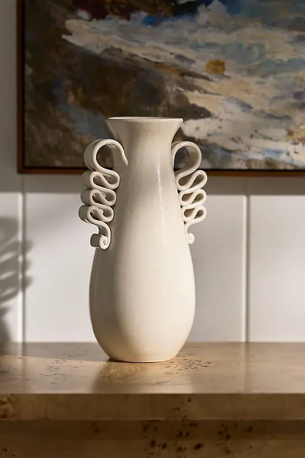 Italian Loop Handle Vase - White, Ceramic Earthenware by Anthropologie