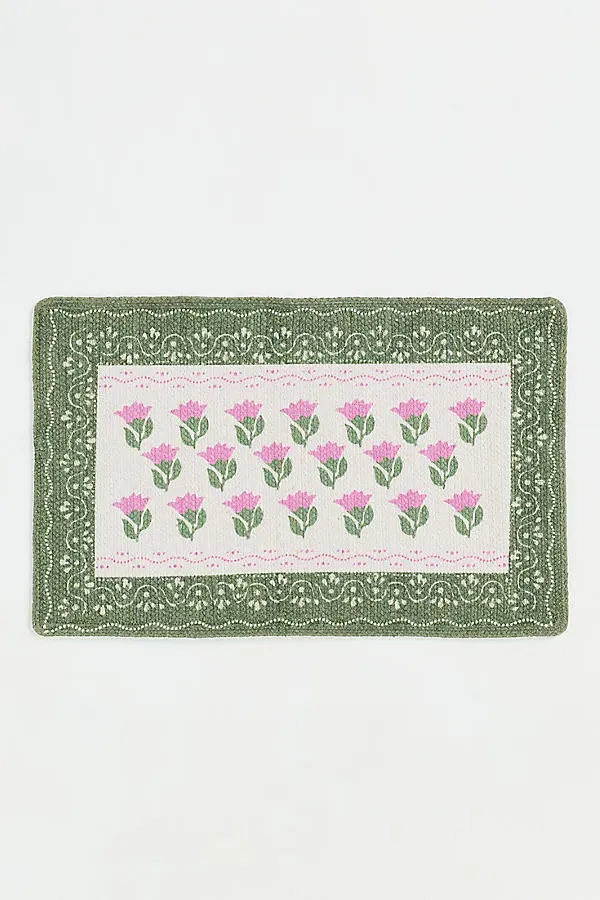 Ivy Printed Floral Bath Mat - Green, Cotton product