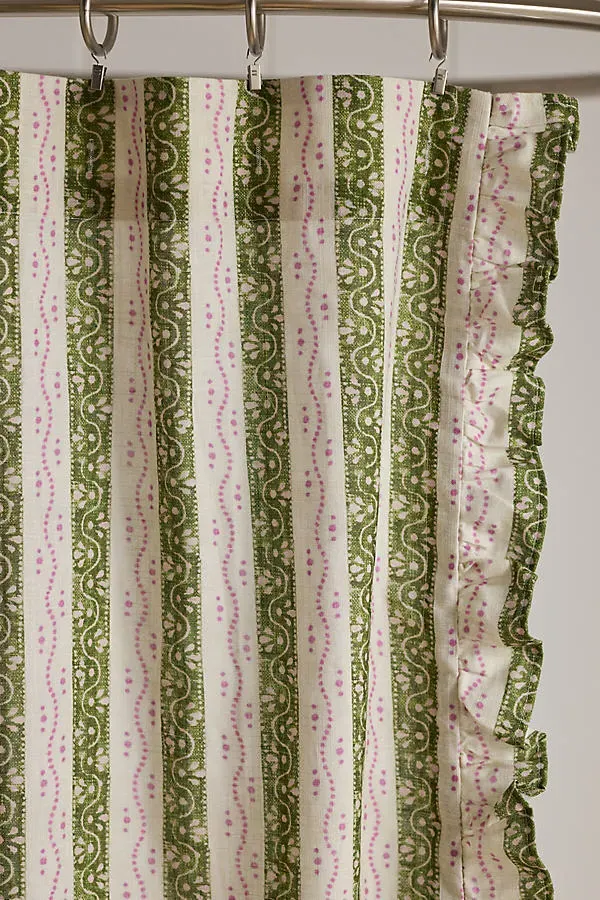 Ivy Ruffle Stripe Shower Curtain - Green, Cotton product