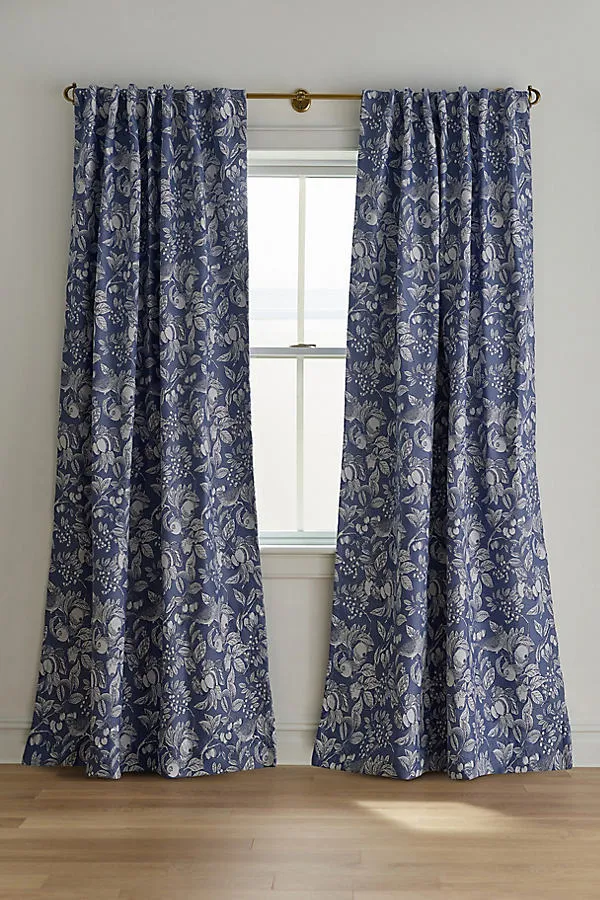 Jacquard Bird Curtain - Blue, Polyester by Anthropologie