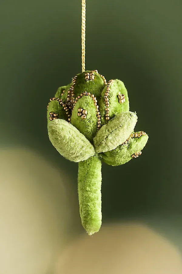 Janelle Beaded Velvet Vegetable Ornament - Green, Rayon by Anthropologie