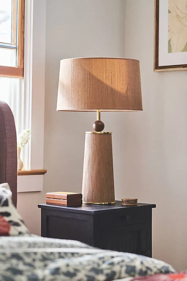 January Woven Grasscloth Wood Table Lamp - Gold by Anthropologie