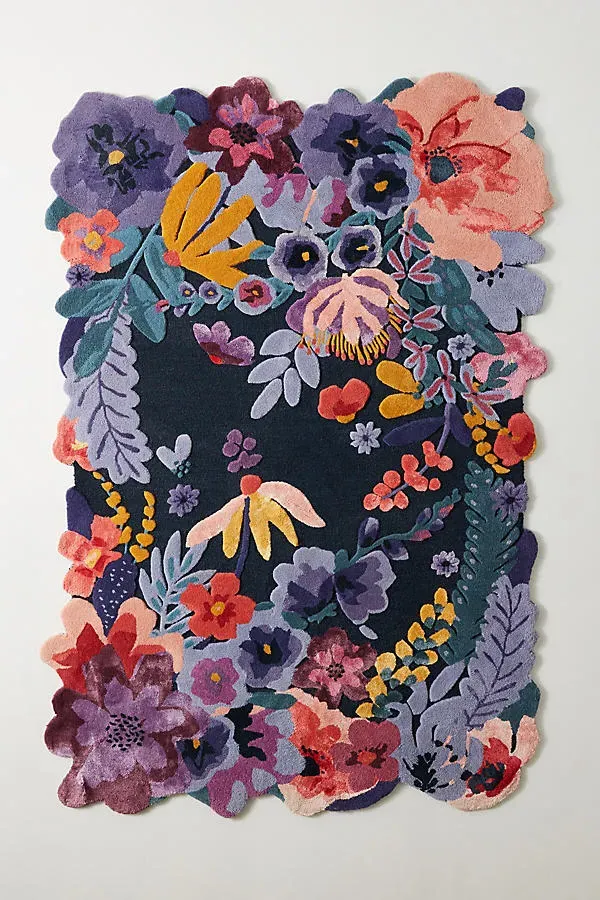Jardin Floral Rug - Blue, Wool Blend by Anthropologie