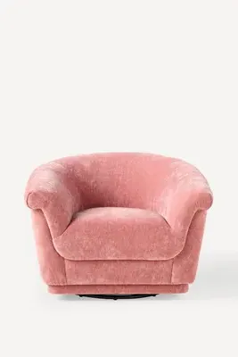 Jeane Rolled-Edge Swivel Chair - Pink, Polyester by Anthropologie, image 2