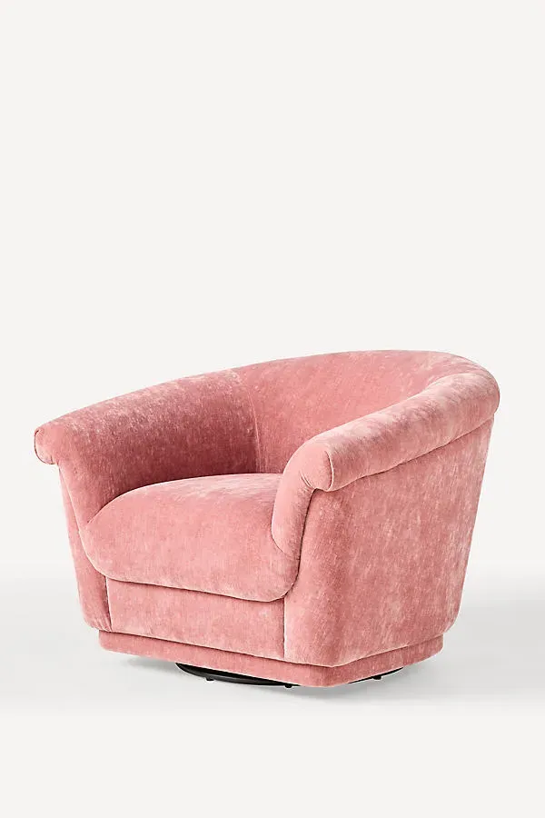 Jeane Rolled-Edge Swivel Chair - Pink, Polyester by Anthropologie