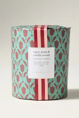 Jene Wrapped Sugar Plum & Vanilla Woods Glass Candle - Green, Cotton by Anthropologie, image 2