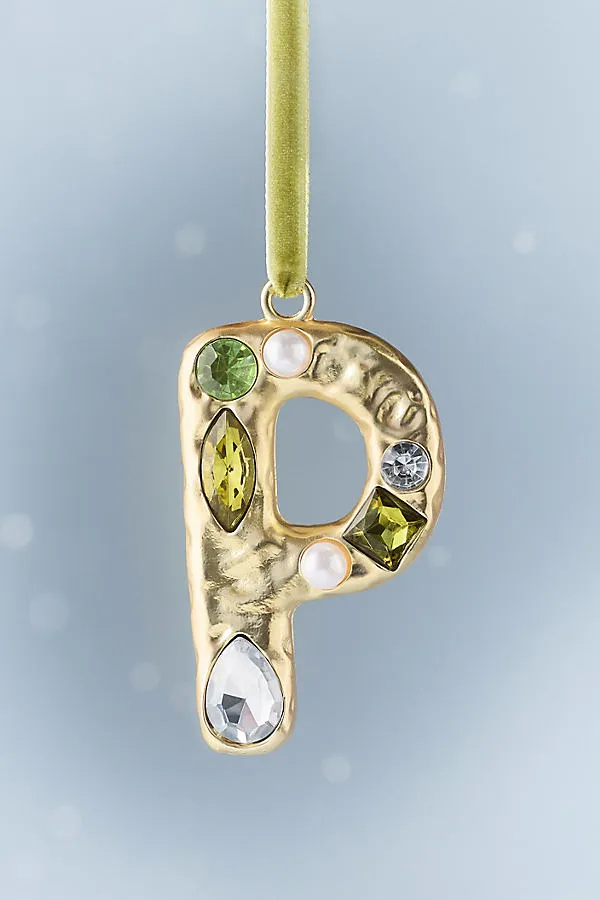 Jeweled Monogram Ornament - Gold, Resin by Anthropologie