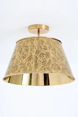 Joan Etched Floral Flush Mount Ceiling Light - Antique Brass, Steel product