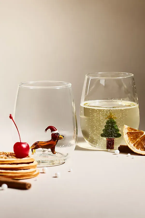 Jolly Icon Stemless Wine Glass - Green, Borosilicate Glass by Anthropologie