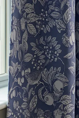 Julie Jacquard Bird Curtain - Blue, Polyester alternate view