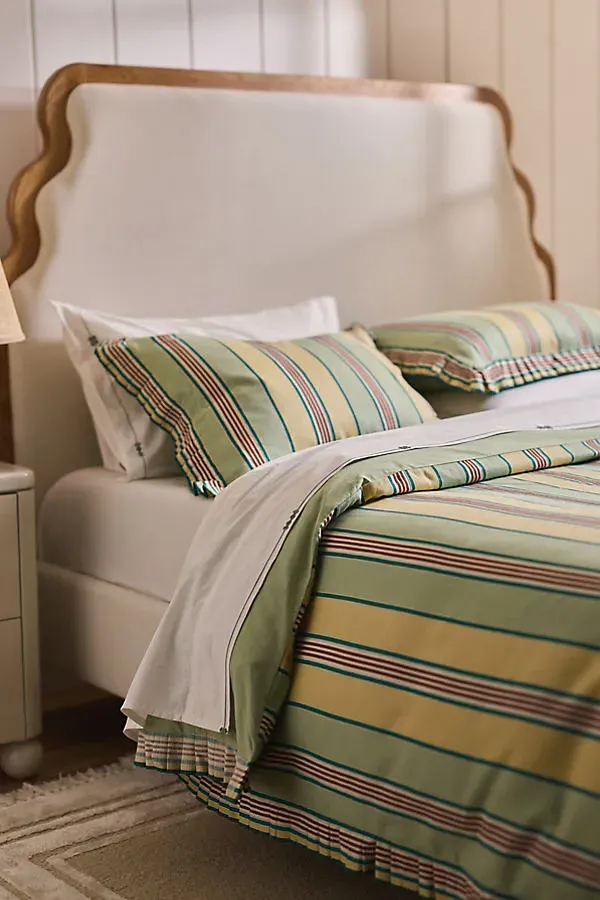 Juliet California King Yarn Dyed Stripe Ruffle Edge Duvet Cover - Cotton by Anthropologie