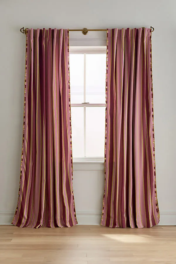 Juliette Striped Curtain with Frilled Edges - Pink, Cotton by Anthropologie
