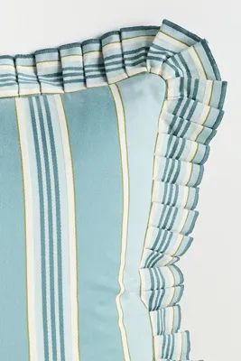 Juliette Yarn Dyed Striped Ruffle Pillow - Blue, Cotton by Anthropologie, alternate view
