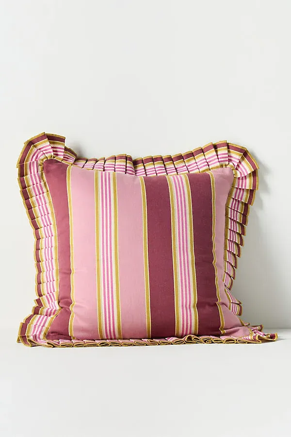 Juliette Yarn Dyed Striped Ruffle Pillow - Cotton by Anthropologie