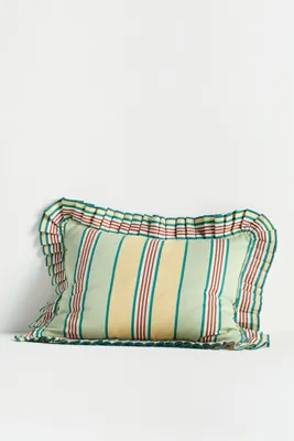Juliette Yarn Dyed Striped Ruffle Pillow - Green, Cotton by Anthropologie, alternate view