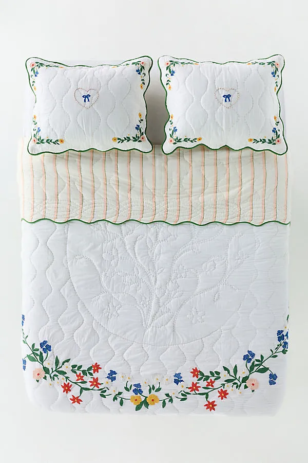 Juni Floral Quilted Bedspread - White, Cotton product