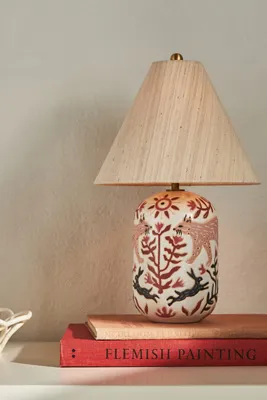 Kaia Ceramic Table Lamp - Pink, Linen by Anthropologie, image 2