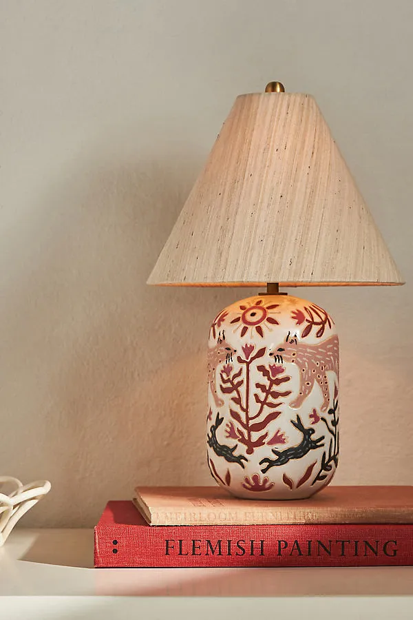 Kaia Ceramic Table Lamp - Pink, Linen by Anthropologie