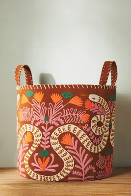 Kaia Snake Fabric Basket - Beige, Cotton/Linen product