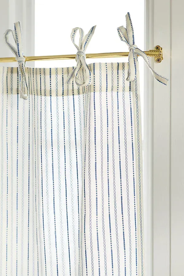 Karin Striped Tie-Top Cafe Curtain Set of 2 - Blue, Cotton Blend product