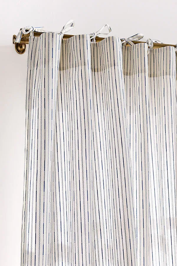 Karin Tie-Top Striped Curtain - Blue, Cotton Blend product
