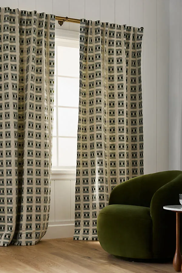 Kendall Woven Jacquard Geometric Curtain - Blue, Cotton product