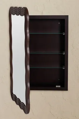 Kendra Wavy Mirrored Bathroom Wall Cabinet - Brown, Mahogany product
