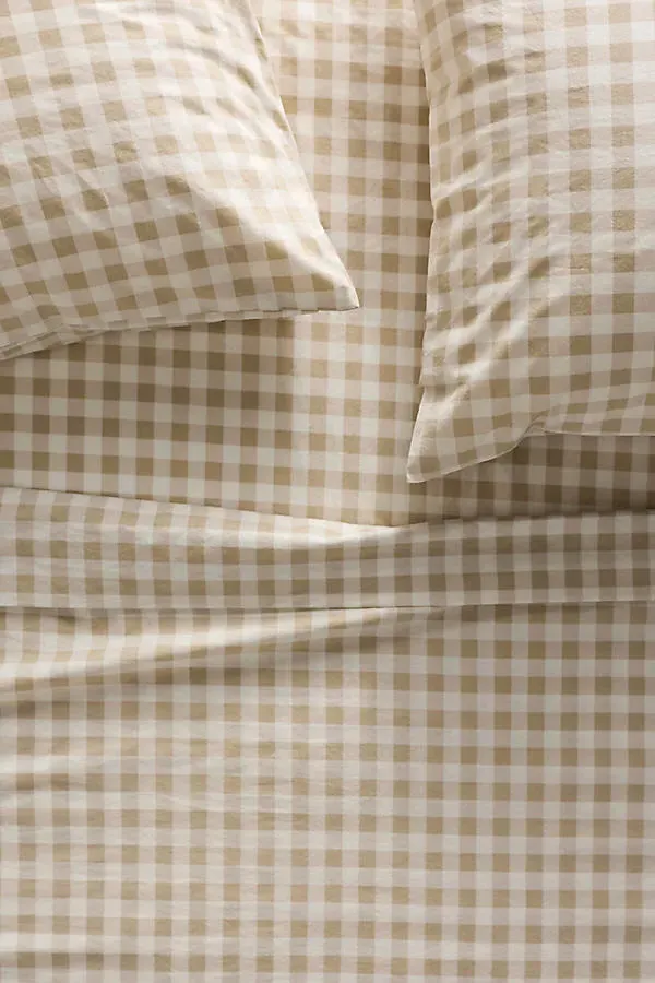 King Size Printed Sheet Set - Beige, Organic Cotton Percale by Anthropologie