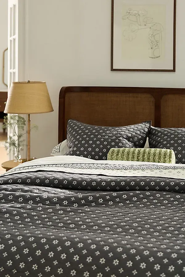 King Size Reversible Eyelet Coverlet - Black, Cotton Blend by Anthropologie