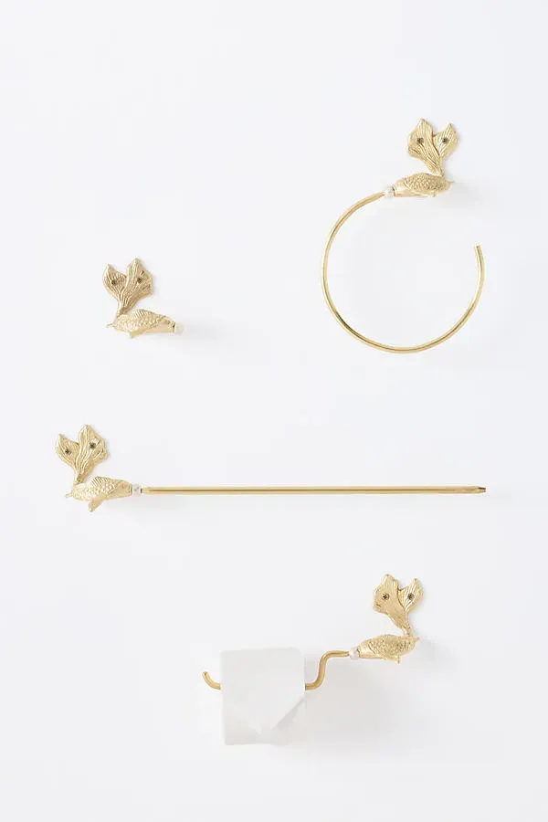 Koi Fish Toilet Paper Holder - Gold, Mixed Metal by Anthropologie, alternate view