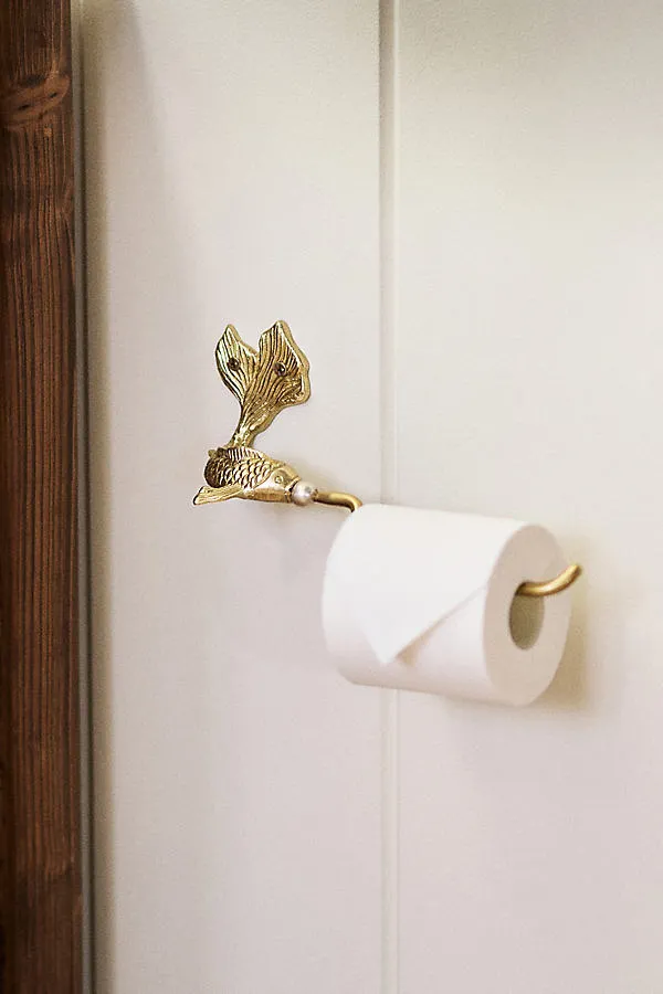 Koi Fish Toilet Paper Holder - Gold, Mixed Metal by Anthropologie