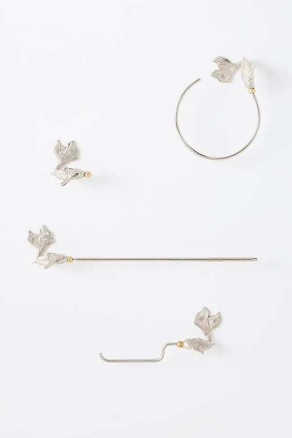 Koi Fish Toilet Paper Holder - Silver, Mixed Metal by Anthropologie, alternate view