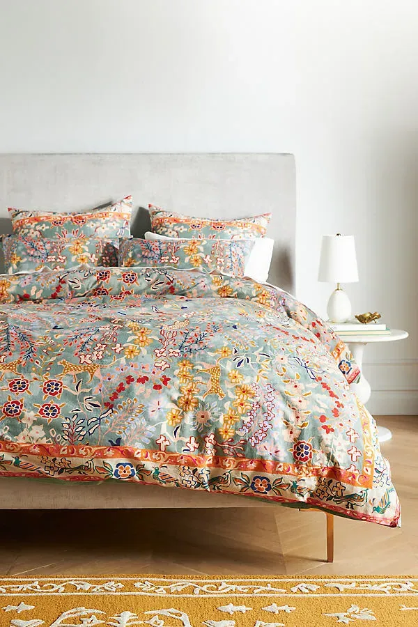 Lacey Floral Duvet Cover - Green, Cotton product