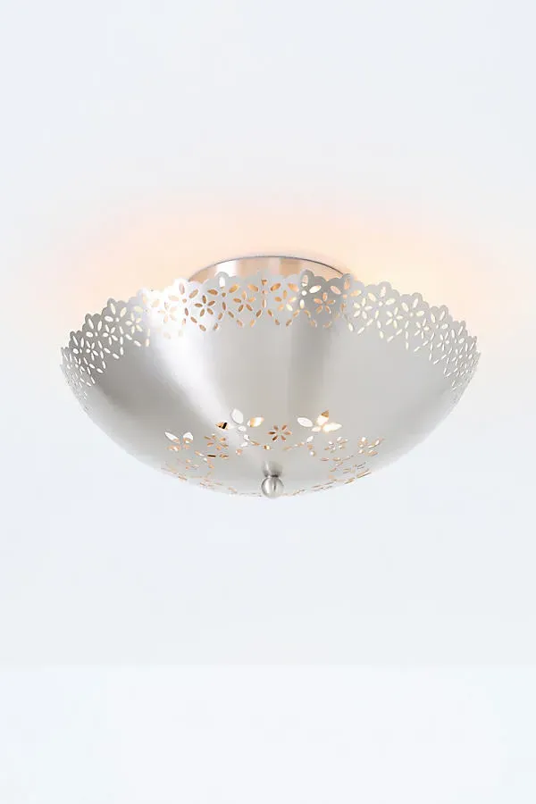 Lacie Lace Trimmed Flush Mount Light - Antique Nickel, Steel product