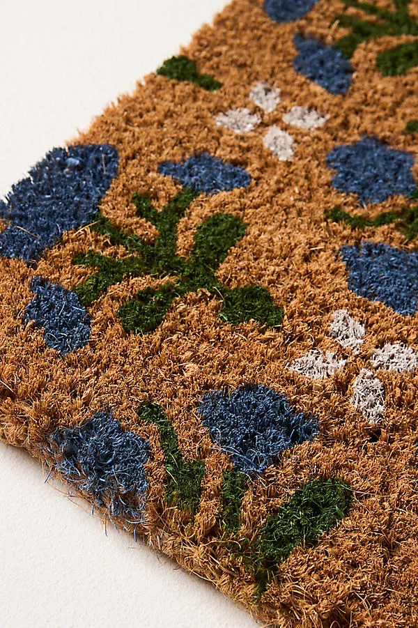Laura Block Printed Coir Doormat - Blue alternate view