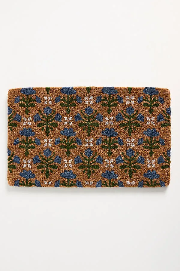 Laura Block Printed Coir Doormat - Blue product