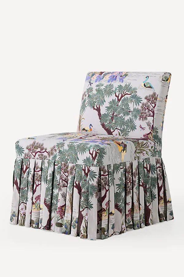Layla Banquette Chair Printed Ruffle Slipcover - Ivory, Polyester by Anthropologie
