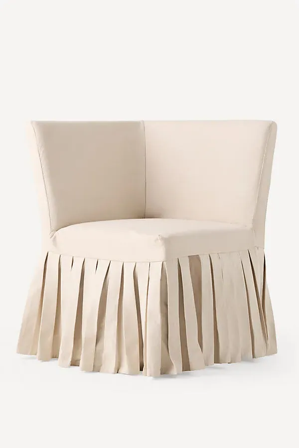 Layla Banquette Corner Chair Ruffle Slipcover - Beige, Cotton product