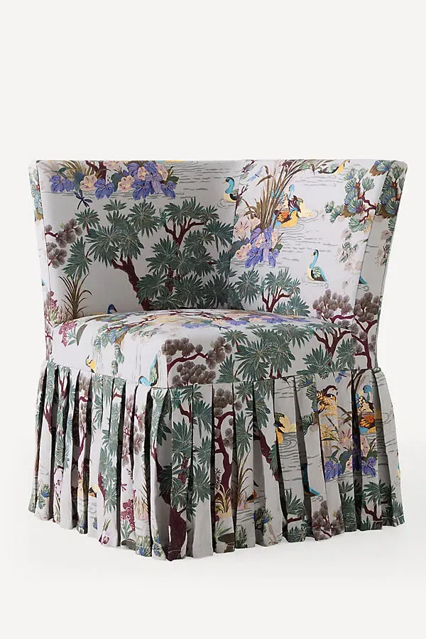 Layla Printed Banquette Corner Chair - White, Polyester by Anthropologie