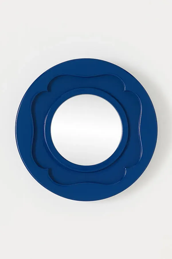Lea Navy Round Wall Mirror - Blue, Resin product
